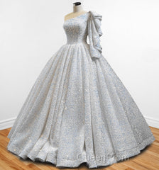 Glitter White Sequined One Shoulder Ball Gown Quinceanera Dresses
