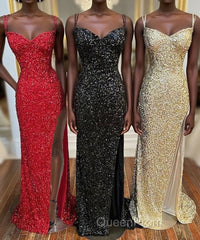 Glitters Mermaid Sequin Long Formal Dresses with Slit,Best Evening Prom Dresses