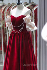 Gorgeous A Line Off The Shoulder Velvet Red Evening Prom Dresses