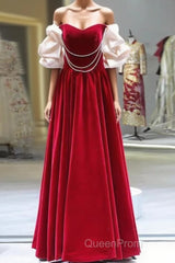 Gorgeous A Line Off The Shoulder Velvet Red Evening Prom Dresses