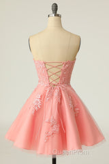 Gorgeous Pink A-Line Short Mini Tulle Homecoming Dresses With Appliques
