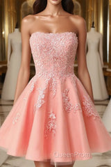 Gorgeous Pink A-Line Short Mini Tulle Homecoming Dresses With Appliques