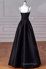 Gorgeous A Line Straps Satin Black Evening Prom Dresses
