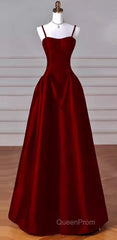 Gorgeous A Line Straps Satin Burgundy Evening Prom Dresses