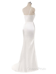 Gorgeous Beach Wedding Dresses Mermaid Sleeveless Evening Dresses V Neck Straps Split Ivory Bridal Gown With Court Train