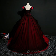 Gorgeous Black And Red Embroidery Quinceanera Dresses, Lace Applique Tulle Gowns