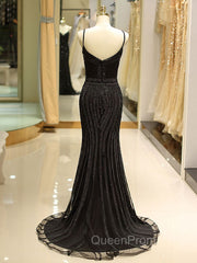 Gorgeous Black Evening Dresses Mermaid Luxury Heavy Beaded Straps Long Evening Dresses