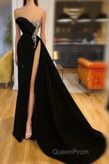 Gorgeous Black Split Front One Shoulder Evening Prom Dresses With Beading