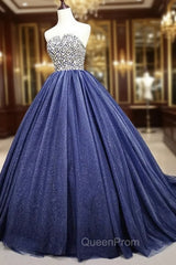 Gorgeous Blue Ball Gown Sweet 16 Party Dresses, Blue Handmade Evening Gown