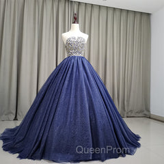Gorgeous Blue Ball Gown Sweet 16 Party Dresses, Blue Handmade Evening Gown