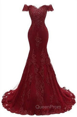 Gorgeous Burgundy Evening Prom Party Gowns| Mermaid Lace Evening Gowns