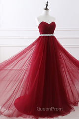 Gorgeous Burgundy Sweetheart Long Evening Prom Dresses Tulle Crystal Evening Gown