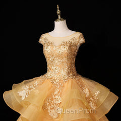 Gorgeous Champagne Ball Gown Sweet 16 Gown with Lace, Flowers Lace Evening Dresses