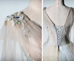 Gorgeous Champagne Tulle V-Neckline Sweet 16 Dresses, Quinceanera Dresses