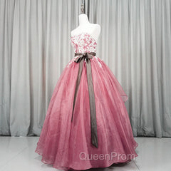 Gorgeous Dark Pink Organza with Lace Evening Gown, Quinceanera Dresses