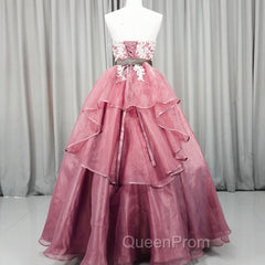 Gorgeous Dark Pink Organza with Lace Evening Gown, Quinceanera Dresses