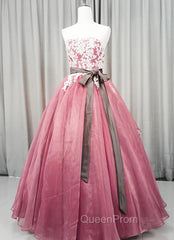 Gorgeous Dark Pink Organza with Lace Evening Gown, Quinceanera Dresses