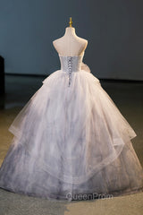 Gorgeous Gray Tulle Long Evening Dresses, Gray Strapless Evening Dresses