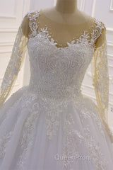 Gorgeous Long A-Line Bateau Pearl Tulle Appliques Lace Wedding Dresses with Sleeves