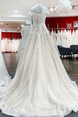 Gorgeous Long A-line Off-the-shoulder Tulle Lace Ruffles Wedding Dresses