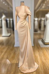 Gorgeous Long Sleeves Champagne Mermaid Evening Prom Dresses High Neck
