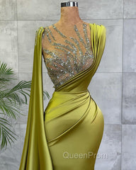 Gorgeous Mermaid Beadings Evening Prom Dresses Long With Ruffles