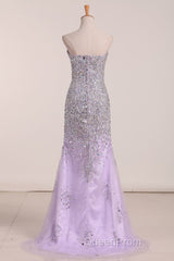 Gorgeous Mermaid Strapless Purple Beaded Long Evening Prom Dresses, Mermaid Purple Beaded Formal Evening Dresses, Purple Ball Gown