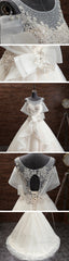 Gorgeous Princess Lace Appliques Beading Yarn Back Unique Sleeve Pretty Bow Ruffles Ball Gown Wedding Dresses