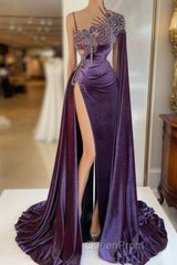 Gorgeous Purple Long Evening Prom Dresses With Split