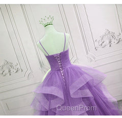 Gorgeous Purple Straps Layers Tulle V-neckline Long Evening Dresses, Light Purple Evening Prom Dresses
