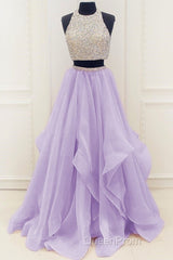 Gorgeous Round Neck Two Pieces Long Evening Prom Dresses, 2 Pieces Formal Evening Dresses