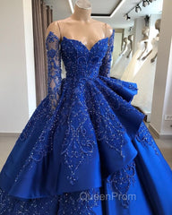 Gorgeous Royal Blue Lace Ruffled Evening Prom Party Gowns| Strapless Sweetheart Beads Quinceanera Dresses