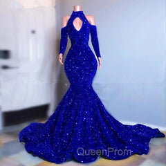 Gorgeous Royal Blue Long Sleeves Evening Prom Dresses Mermaid Long With Sequins