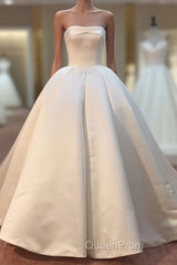 Gorgeous Satin Ball Gowns Strapless Wedding Dresses For Bride