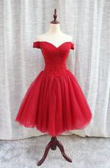 Gorgeous Sparkle Beaded Off Shoulder Red Evening Dresses, Red Homecoming Dresses