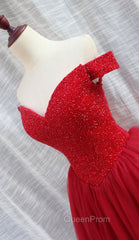 Gorgeous Sparkle Beaded Off Shoulder Red Evening Dresses, Red Homecoming Dresses