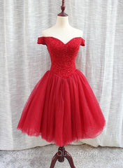 Gorgeous Sparkle Beaded Off Shoulder Red Evening Dresses, Red Homecoming Dresses