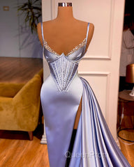 Gorgeous Split Front Sleeveless V-neck Spaghetti Strap Evening Prom Dresses