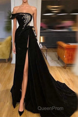 Gorgeous Strapless Split Front A-line Evening Prom Dresses With Beading