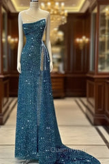 Gorgeous Teal Sheath High Slit Maxi Long Evening Prom Dresses,Evening Dresses