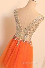 Gorgeous V Neck Open Back Orange Short Evening Prom Homecoming Dresses, Short Orange Formal Evening Dresses