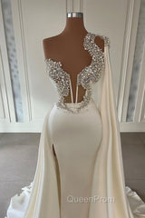 Gorgeous White A-line One Shoulder Graduation Dresses Long Glitter Evening Prom Dresses With Split Online