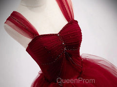 Gorgeous Wine Red Tulle Ball Gown Long Evening Prom Dresses Formal Dresses, Burgundy Sweet 16 Dresses