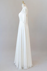 Graceful Long A-line Lace Chiffon Wedding Dresses with Sleeves