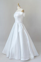 Graceful Long Ball Gown Off Shoulder Satin Wedding Dresses