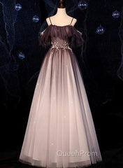 Gradient Sweethaert Beaded Tulle Long Party Dresses, Off Shoulder Gown