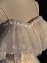 Gray blue/champagne Tulle Long Evening Prom Dresses, Tulle Evening Graduation Dresses