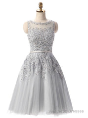 Gray Lace Short Beaded Homecoming Dress