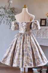 Gray Print Short Evening Prom Dresses Dresses, Lovely Spaghetti Strap Evening Party Dresses