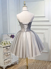Gray Sweetheart Neck Tulle Lace Short Evening Prom Dresses, Cute Homecoming Dresses